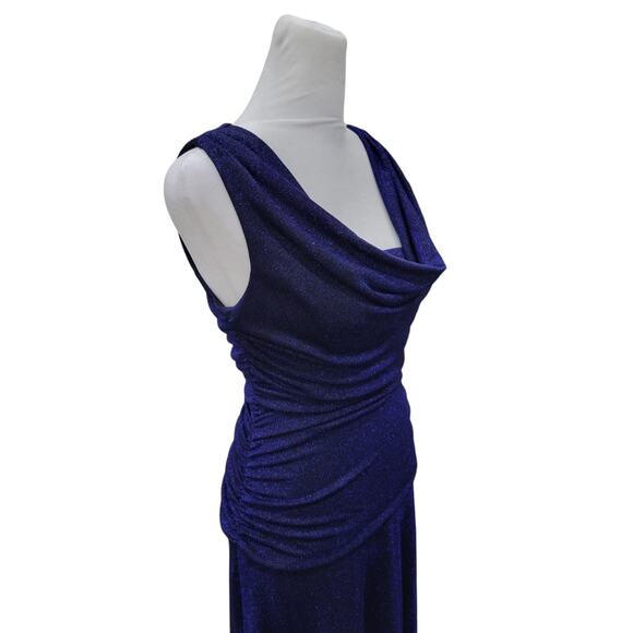 Nightway Ruched Sleeveless Maxi Dress Womens Size 4 Sparkle Blue Elegant Evening - Picture 2 of 15